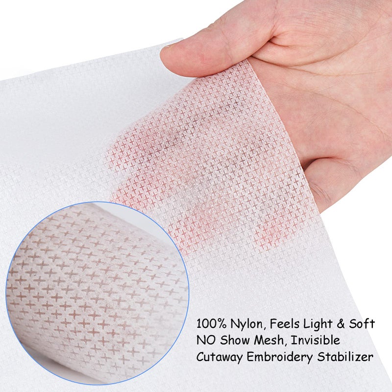 Simthread No Show Mesh (Invisible) Cut Away Embroidery Stabilizer Backing Interlining - Weight 1.9 Ounces 8" x 8" 100pcs/pack - Precut Sheets for 4x4 and 6x6 Machine Embroidery Hoops - Image 3